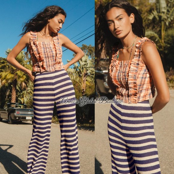 Anthropologie Pants - RARE NWT ANTHROPOLOGIE FLAT WHITE Striped Knit Pants. Size L